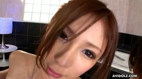 Amazingly cute Japanese chick Natsu Ando services a soapy cock
