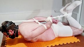 Miss M keeps a man tightly hogtied in his underwear and socks