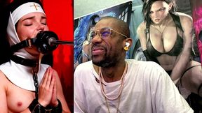 petite nun praying while a huge black dildo machine stuffs her mouth, ai generated