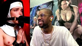 petite nun praying while a huge black dildo machine stuffs her mouth, ai generated