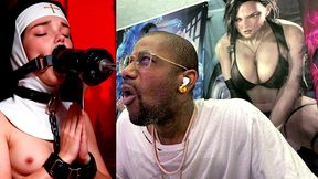 petite nun praying while a huge black dildo machine stuffs her mouth, ai generated