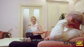 Nerdy Teacher Gets Her Blowjob Fix in High Heels and Stockings
