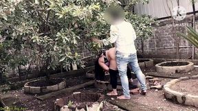 Neighbor's sister-in-law gives a hot handjob in the jungle