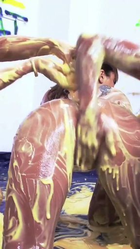 Big Tits Big Ass Lesbian Sluts get wet &amp; messy with an Oily Wrestling Threesome Sex Party for Orgasm and Fun   Clip 2