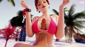 Dva tittfuck on beach