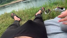 Open-mouthed oral&#x1F61C; sex on sun-kissed sand amidst gawking bystanders