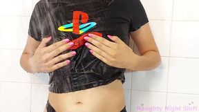 nerdy step sister masturbates in shower - naughtynightshift