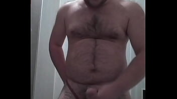 big hairy russian gay gets fresh cum from his cock.