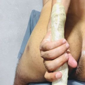 I fucked my ass long dildo and it felt very good to put a condom on it, dildo fuck my asshole deeply