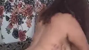 While her dad is working, she takes advantage of the situation by having