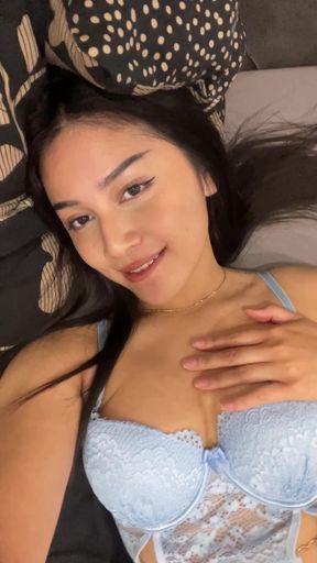 Cute Asian teen showcases her natural tits