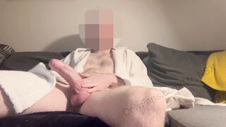 TEASER: Enormous dick masturbated jerked unto cumshot - robe subsequent a bath, straight guy, enormous white penis