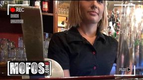 Barmaid Rihanna Samuel gets a raw pounding and messy eruption at the bar