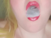 Cute bbw smokes and giggles with you and her big soft belly and tits! :)