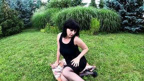 Solo Dildo Fucking in the Garden at the Beginning and on the Balcony in the End