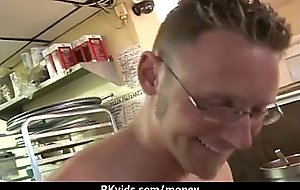 Real waitress fucks for cash