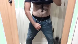 Hairy Algerian daddy bear strokes his big cock solo