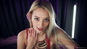 Cute-looking teen model Lily Larimar is sucking a big penis