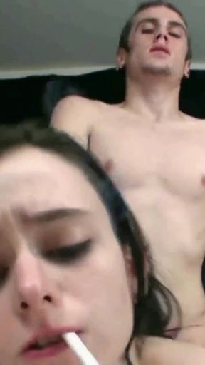 Dark haired smoking stepsister persuaded to fuck