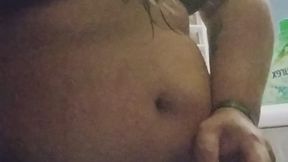 smoking night in hot outfit in the laundry