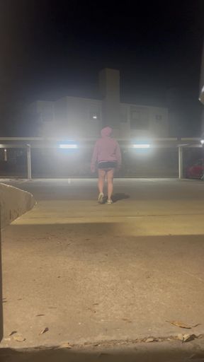 Walking outside with a skirt and buttplug