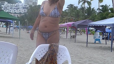 Full video of beautiful stepmother on the beach enjoying stepson for the first time