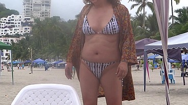 Full video of beautiful stepmother on the beach enjoying stepson for the first time