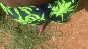 Holding Pee Bladder Bulge Desperate Male Outdoor