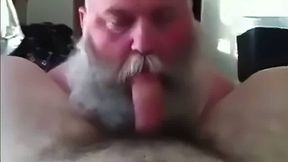 Bearded Daddy Sucks Big Cock