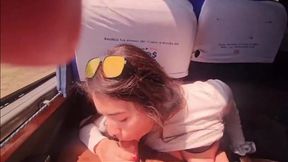 Solo traveler's kisser stretched wide by stranger's big dick on public bus