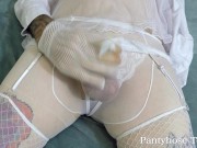 Crossdresser Femboy White Pantyhose Stockings Lingerie Moaning Wank and Cum