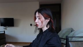 Trans in Black Suite Fuck the Pussy Toy and Make Great Cum