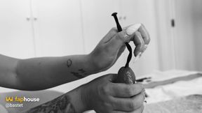 Femdom. a Busty Dominatrix Inserts Dilators Into a Stretch-wrapped Sex Slave's Urethra Until He Orgasms.