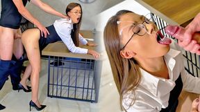 Hot Secretary Takes It In Every Hole Because She Really Needs That Bonus