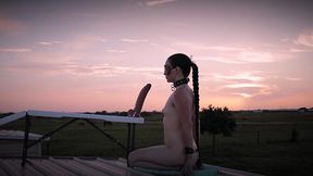Obedient blonde slut gives the best blowjob at sunset