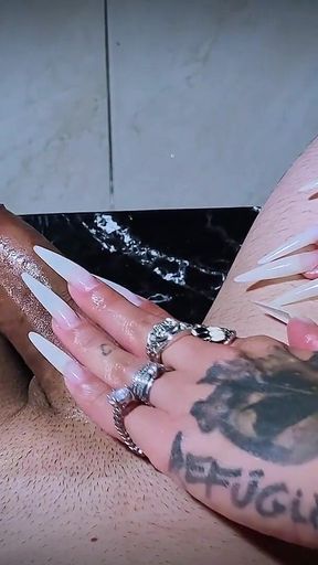 Handjob with Long Nails and Multiple Cumshots