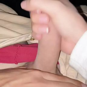 Cruising young gay student jerks off in my car until he cums in public after swallowing my cum