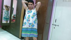 Sweet sissy crossdresser femboy Sweet Lollipop in a beach dress with a pantie inside it.