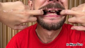 Extreme wet Drooling Video! Stepmom puts her perfect Hands in Dilon Mouth until he Gagging - Hands Covered in Saliva, Flirting Hands with a Man, Delicate thin Wrists, Natural short Nails on Fingers, Fingers Hands in Drool