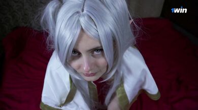 Teases magic then chokes with her slobbery blowjob and white stockings