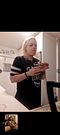 Long hair hot muscle guy jerking off while pretty blonde milf in the kitchen watches him over the phone