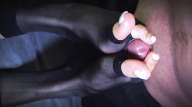 She loves her nylon stockings cum dripping footjob worship