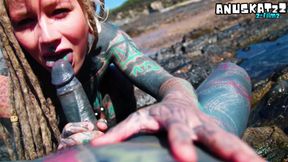 Public Beach POV Blowjob - Sunny &amp; Messy Outdoor Fun