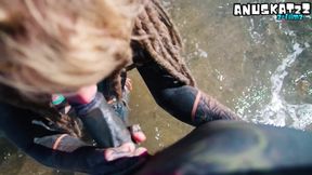 Public Beach POV Blowjob - Sunny &amp; Messy Outdoor Fun