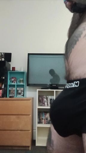 Showing off my Big Daddy cock bulge in tight boxers