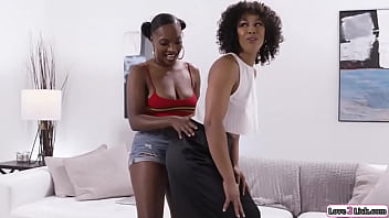 Ebony stepdaughter teaches black stepmom to dance and gets horny.The small tits milf sucks her big tits.She facesits her and then fingers her pussy