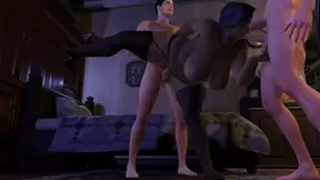 Black BBW MILF gets double-fucked by two white boys in 3D animation