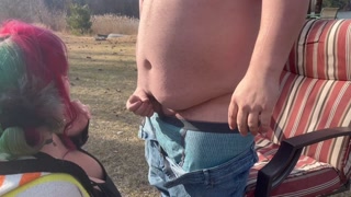 Smoking outdoor blowjob