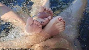 Outdoor Bath Three-Way Fantasy Foot Job, Cum on Wet Sis' Feet