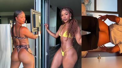 Ebony gym girl leaks leggings while edging in solo compilation